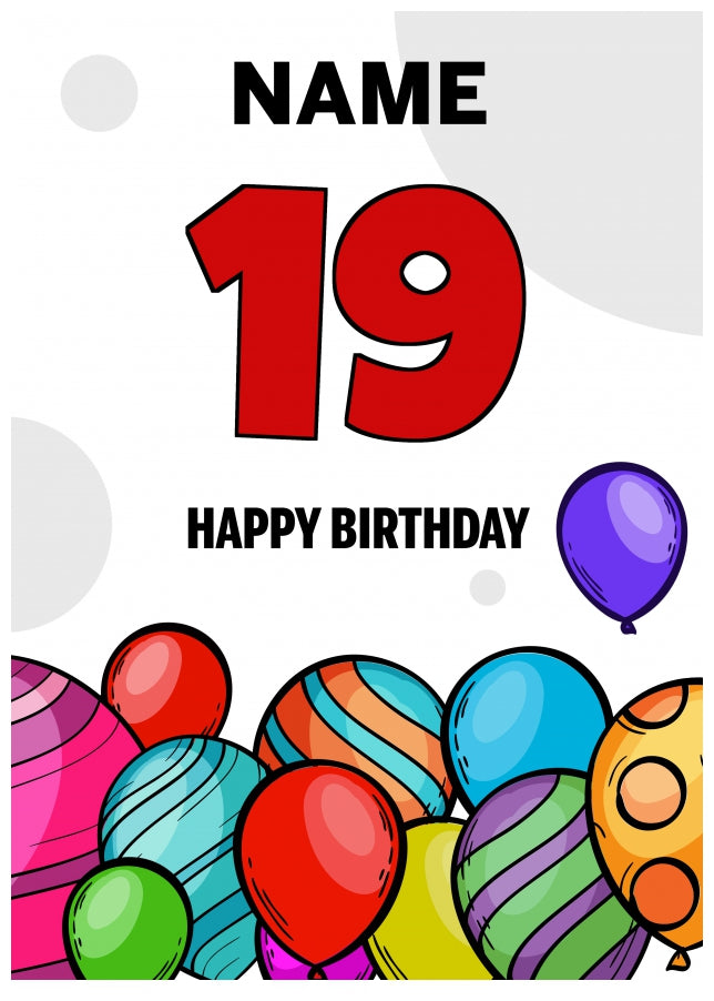 Happy 19th Birthday Card - Bold Birthday Balloons Design