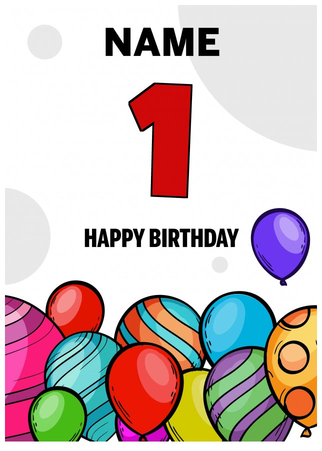 Happy 1st Birthday Card - Bold Birthday Balloons Design