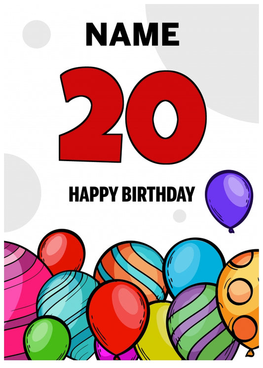 Happy 20th Birthday Card - Bold Birthday Balloons Design