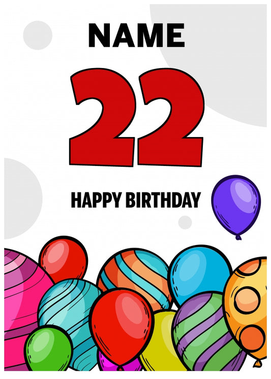 Happy 22nd Birthday Card - Bold Birthday Balloons Design