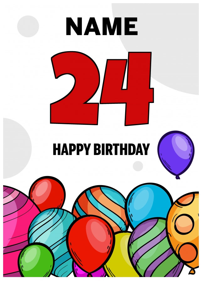 Happy 24th Birthday Card - Bold Birthday Balloons Design