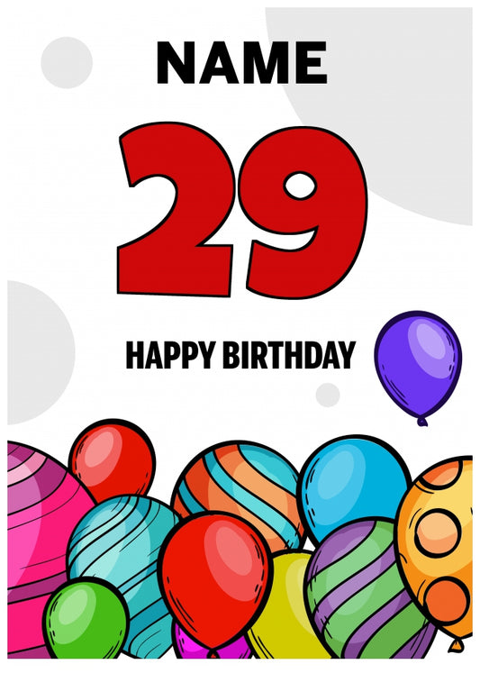 Happy 29th Birthday Card - Bold Birthday Balloons Design