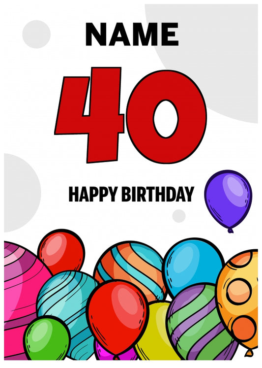 Happy 40th Birthday Card - Bold Birthday Balloons Design