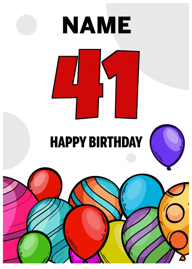 Happy 41st Birthday Card - Bold Birthday Balloons Design