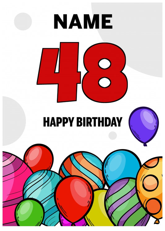 Happy 48th Birthday Card - Bold Birthday Balloons Design