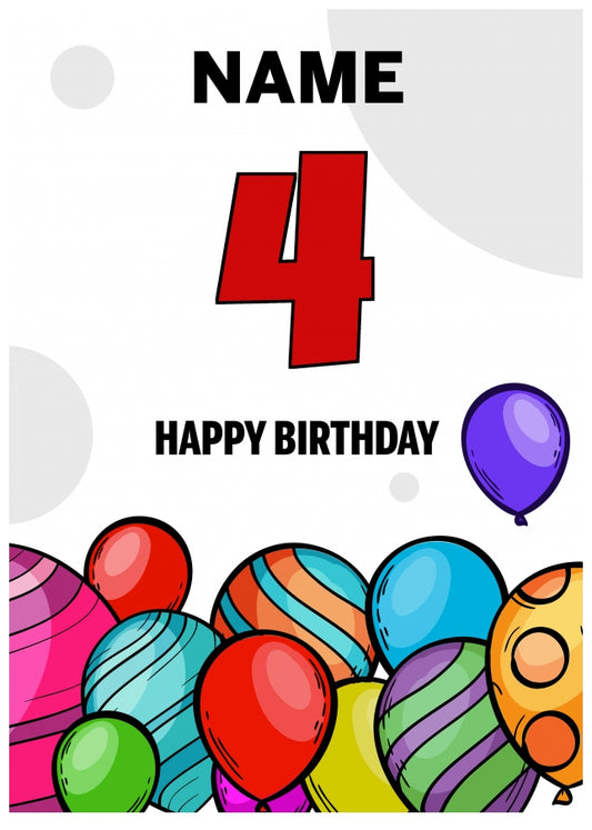 Happy 4th Birthday Card - Bold Birthday Balloons Design