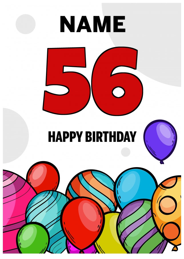 Happy 56th Birthday Card - Bold Birthday Balloons Design