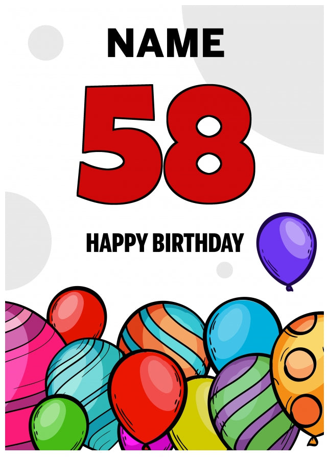 Happy 58th Birthday Card - Bold Birthday Balloons Design