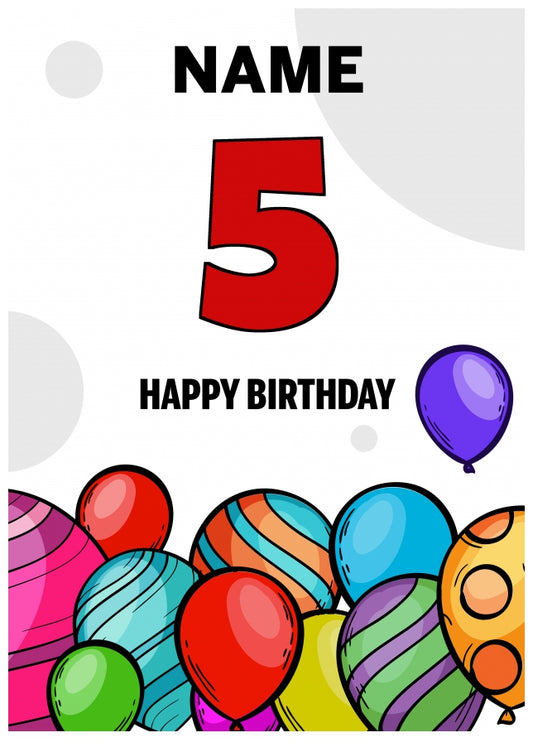 Happy 5th Birthday Card - Bold Birthday Balloons Design