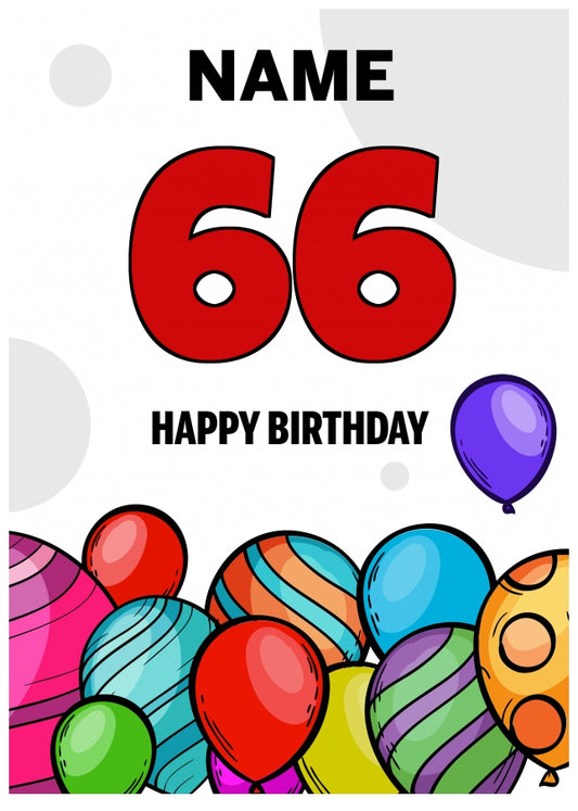 Happy 66th Birthday Card - Bold Birthday Balloons Design