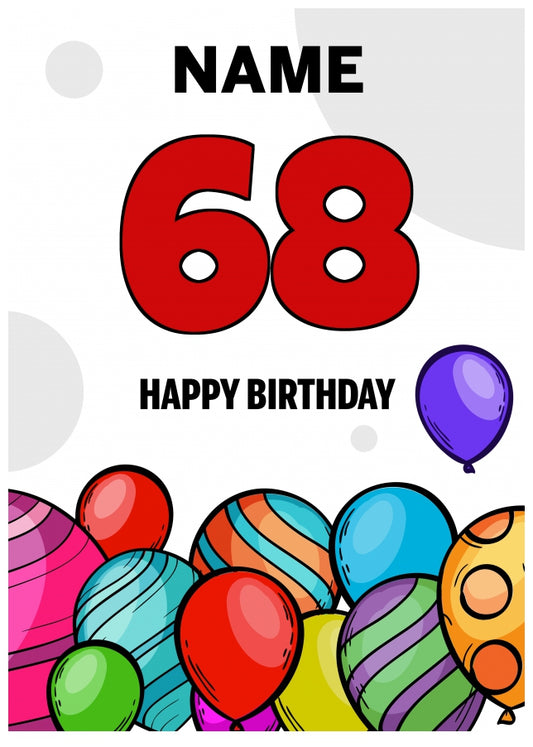 Happy 68th Birthday Card - Bold Birthday Balloons Design