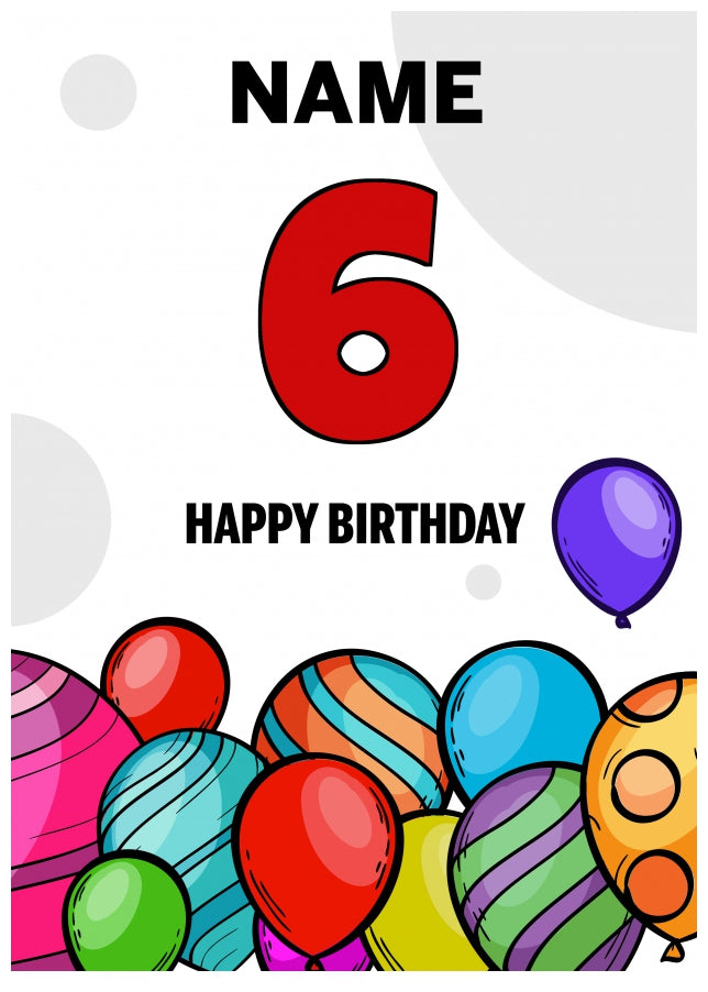 Happy 6th Birthday Card - Bold Birthday Balloons Design