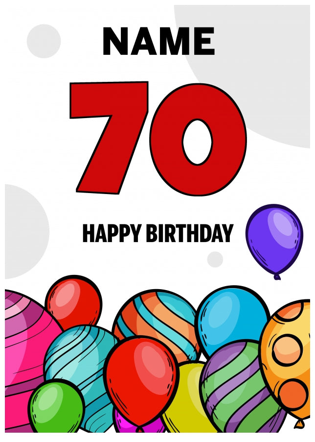 Happy 70th Birthday Card - Bold Birthday Balloons Design