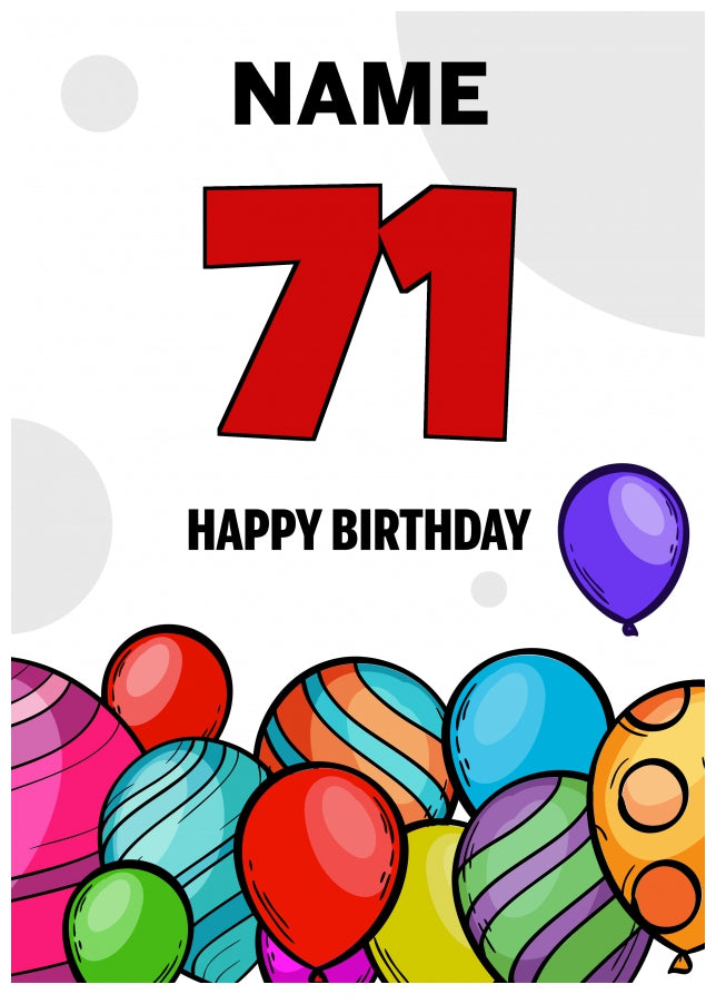 Happy 71st Birthday Card - Bold Birthday Balloons Design