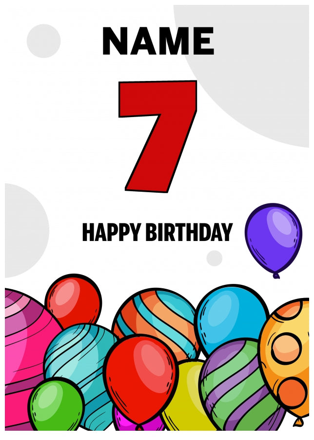 Happy 7th Birthday Card - Bold Birthday Balloons Design