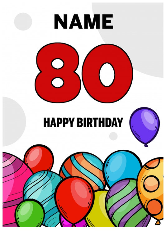 Happy 80th Birthday Card - Bold Birthday Balloons Design