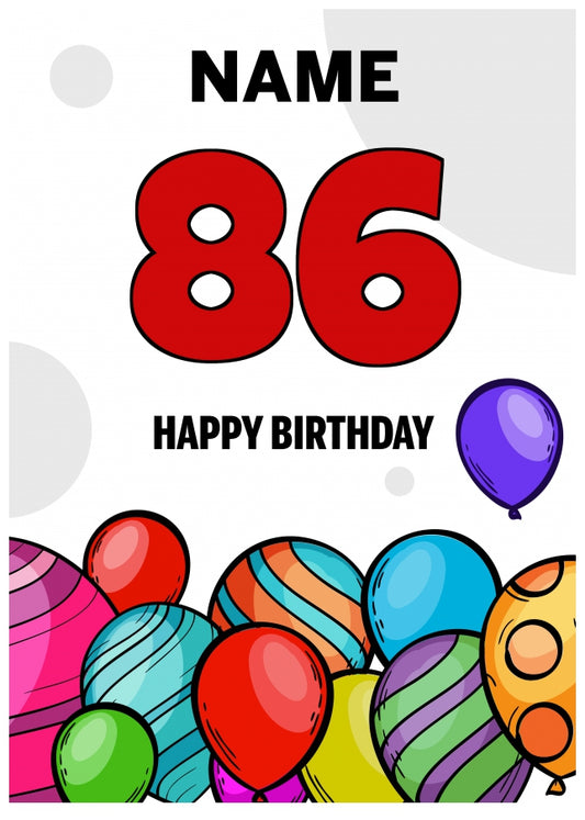 Happy 86th Birthday Card - Bold Birthday Balloons Design