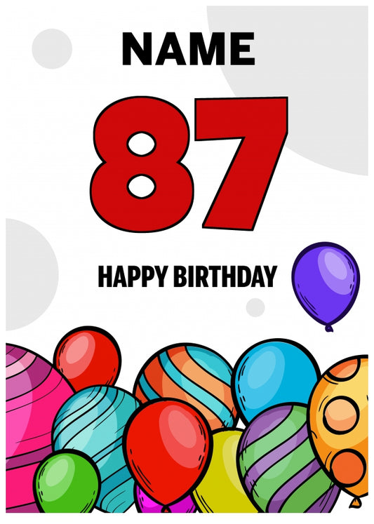 Happy 87th Birthday Card - Bold Birthday Balloons Design