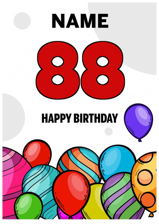 Happy 88th Birthday Card - Bold Birthday Balloons Design