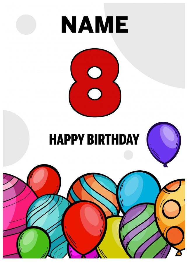 Happy 8th Birthday Card - Bold Birthday Balloons Design