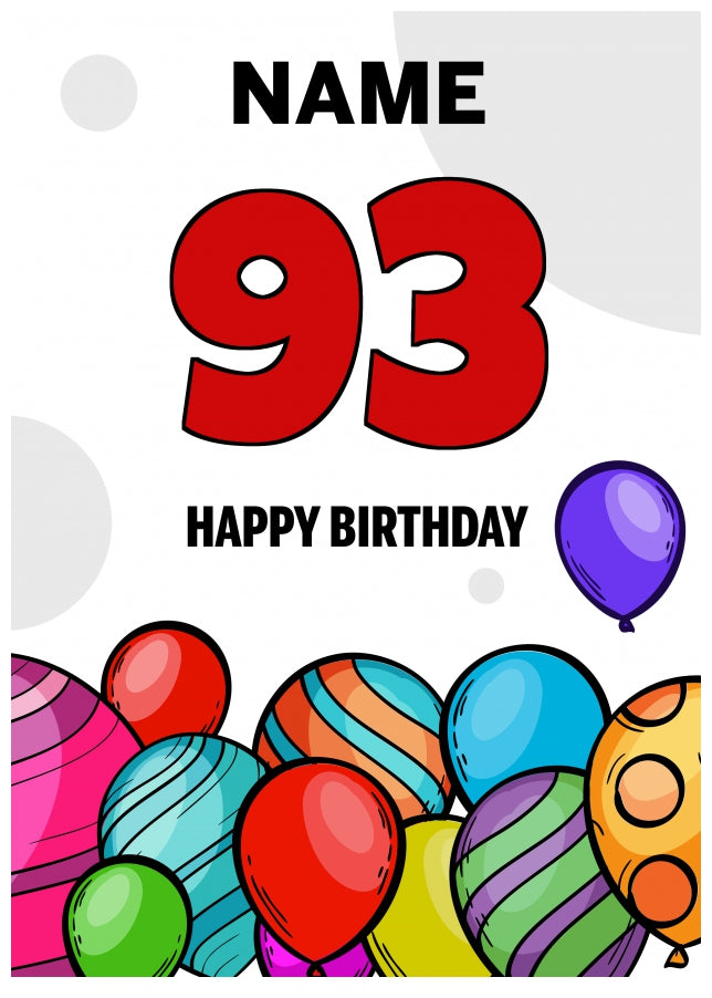 Happy 93rd Birthday Card - Bold Birthday Balloons Design