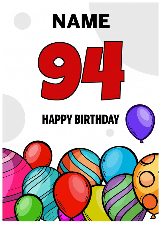 Happy 94th Birthday Card - Bold Birthday Balloons Design