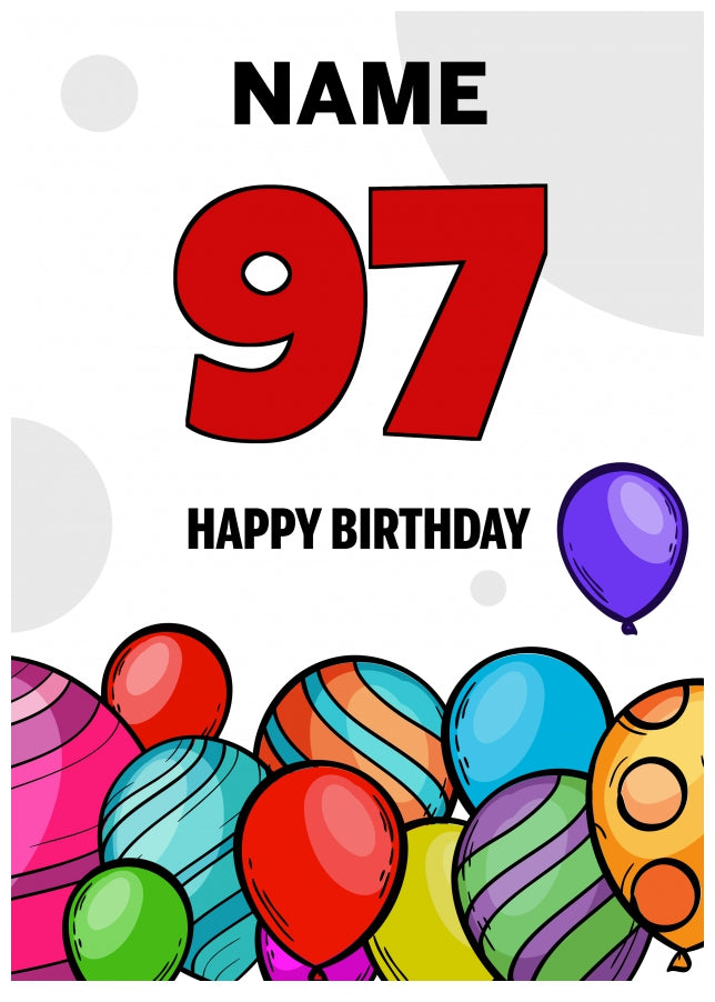 Happy 97th Birthday Card - Bold Birthday Balloons Design