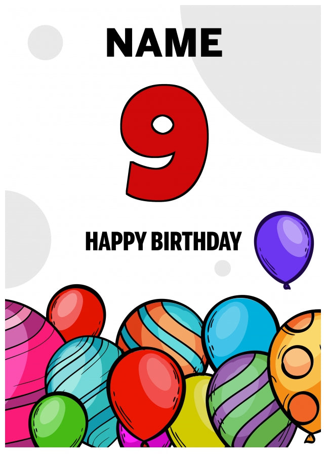 Happy 9th Birthday Card - Bold Birthday Balloons Design