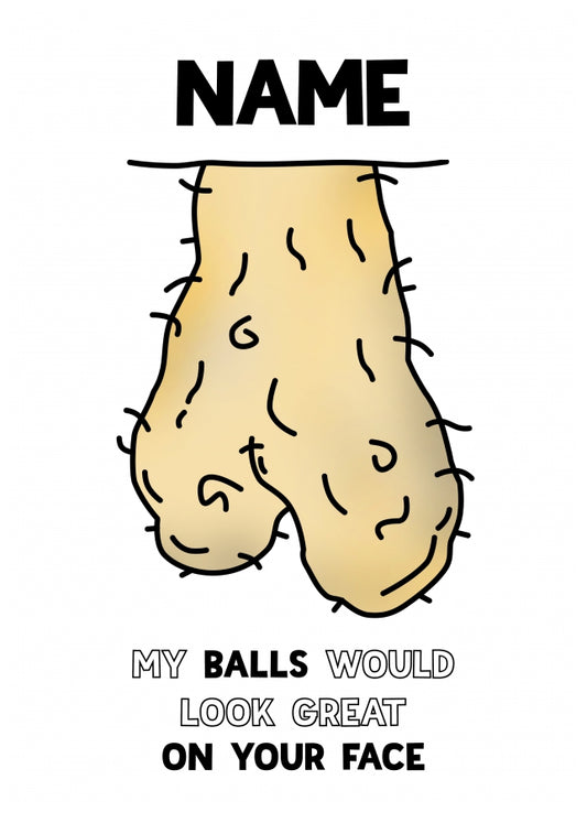 Rude Valentine's Day Card for Her - Balls on Face - Multi-Occasion Greetings Card