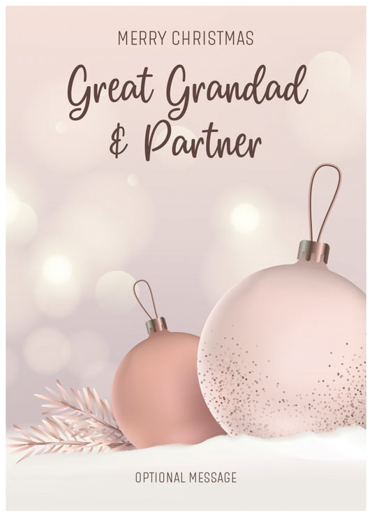 Great Grandad and Partner Christmas Card - Luxury Baubles