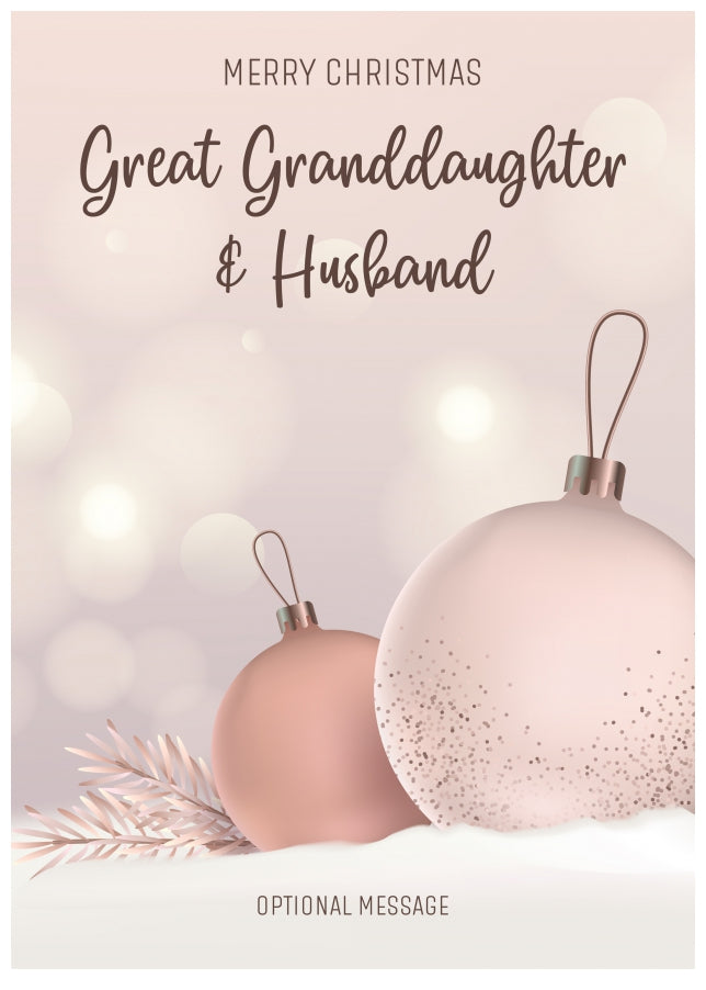 Great Granddaughter and Husband Christmas Card - Luxury Baubles