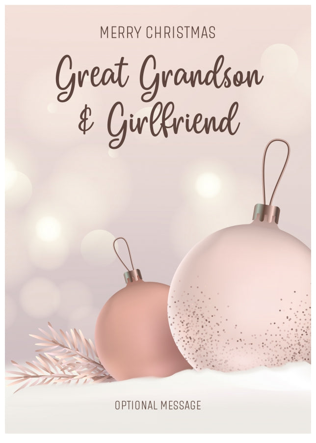 Great Grandson and Girlfriend Christmas Card - Luxury Baubles