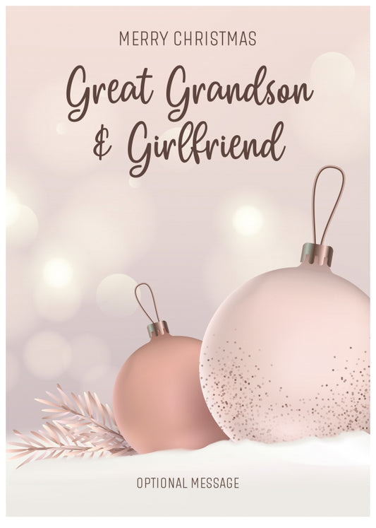 Great Grandson and Girlfriend Christmas Card - Luxury Baubles