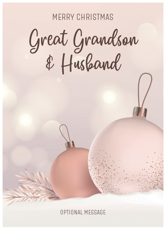 Great Grandson and Husband Christmas Card - Luxury Baubles