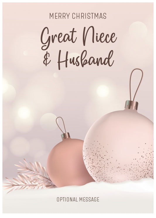 Great Niece and Husband Christmas Card - Luxury Baubles