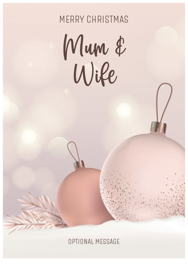 Mum and Wife Christmas Card - Luxury Baubles