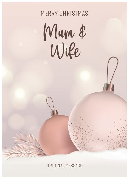 Mum and Wife Christmas Card - Luxury Baubles