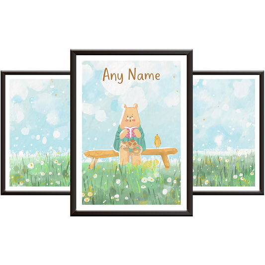 Bear on a Bench Wall Art Print Set