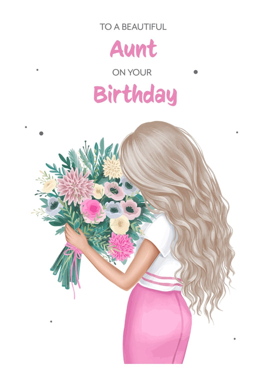 Aunt Birthday Card - Beautiful Blonde Aunt with Flowers