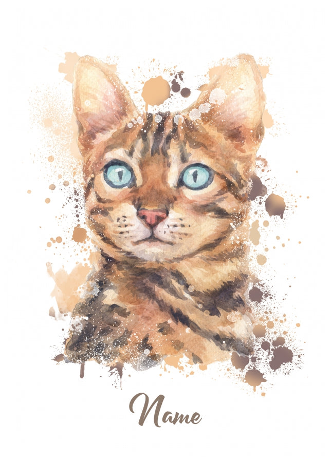 Personalised Bengal Cat Card - Watercolour Style