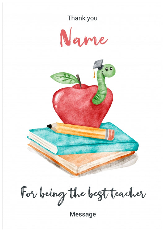 Personalised Best Teacher Card - Apple and Worm