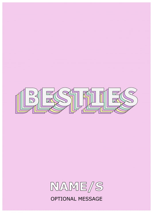 Personalised Bestie Card - Pink Best Friend Card for Birthday or Galentine's Day