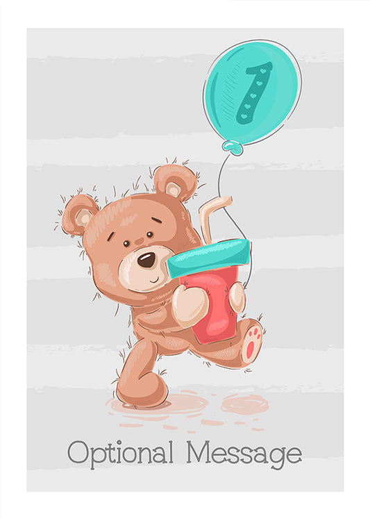 Personalised Cute 1st Birthday Card - Bear Drinking