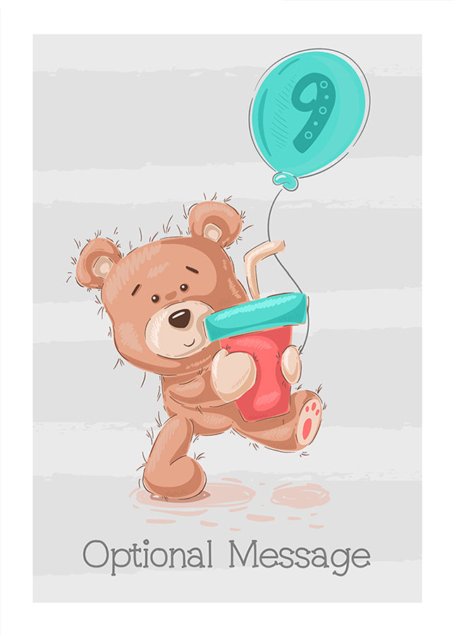 Personalised Cute 9th Birthday Card - Bear Drinking