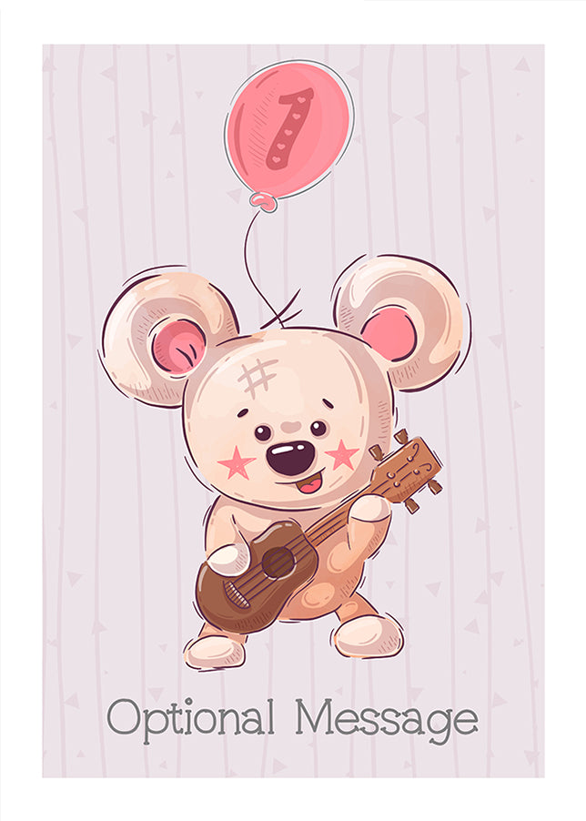 Personalised Cute 1st Birthday Card - Bear with Guitar