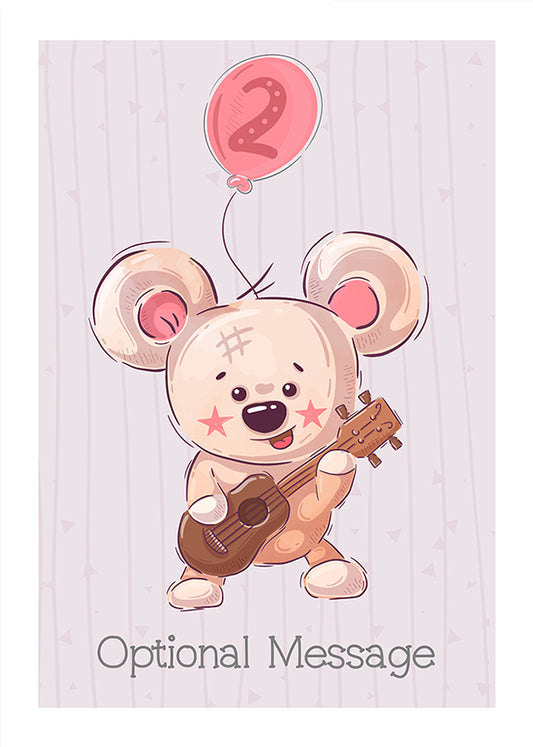 Personalised Cute 2nd Birthday Card - Bear with Guitar