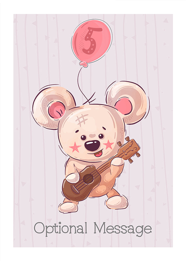 Personalised Cute 5th Birthday Card - Bear with Guitar