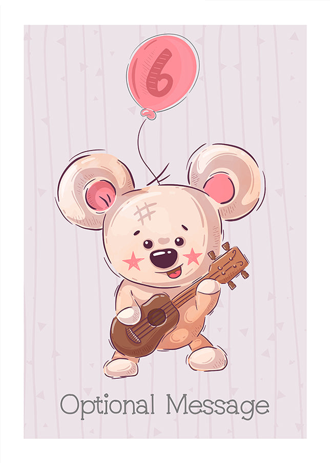 Personalised Cute 6th Birthday Card - Bear with Guitar