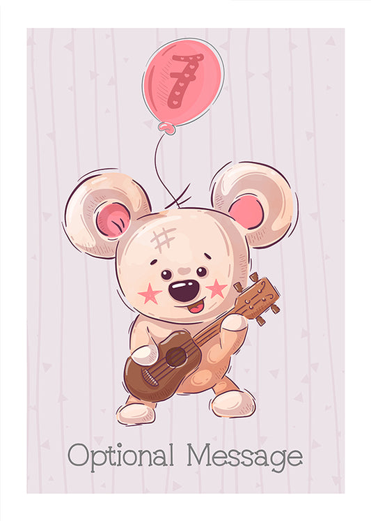 Personalised Cute 7th Birthday Card - Bear with Guitar