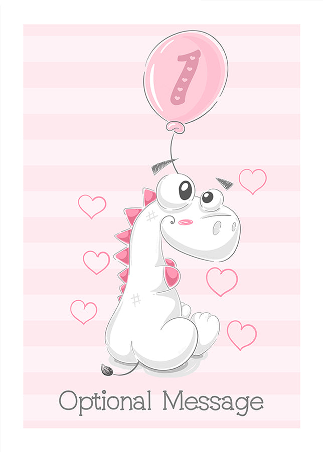 Great Niece & Granddaughter 1st Birthday Card for Girl - White Dinosaur